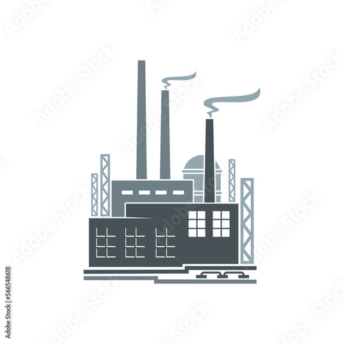 Factory icon, industrial plant monochrome symbol or sign. Refinery industrial building, manufacturing, heavy industry monochrome vector symbol or minimal icon with factory or plant pipeline, chimney