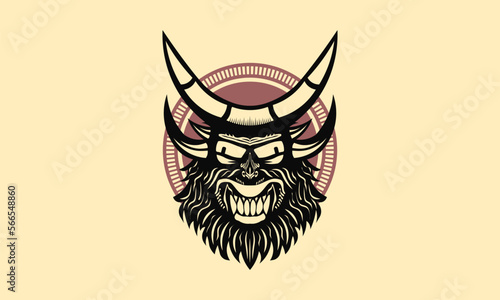 Vector masks or muzzle of a scary horned toothy monster. Sinister head of the devil. Emblem or logo.