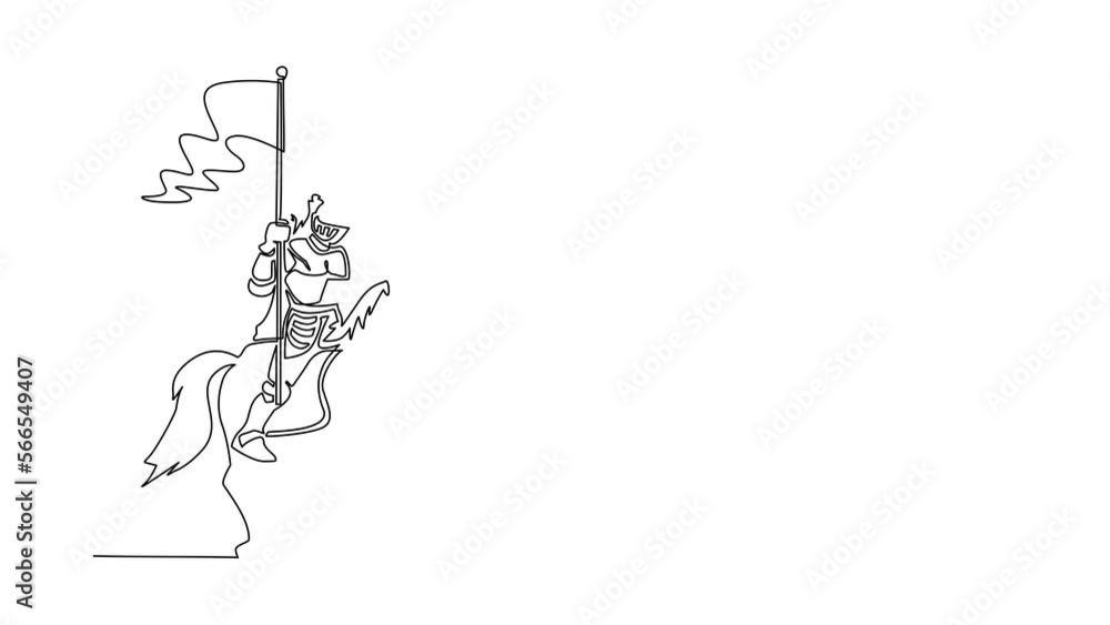 Animated self drawing of continuous line draw medieval knight on horse ...