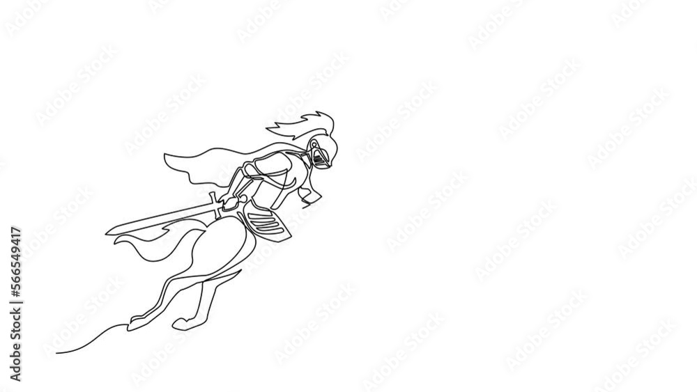 Video Stock Self drawing animation of single line draw knight riding ...