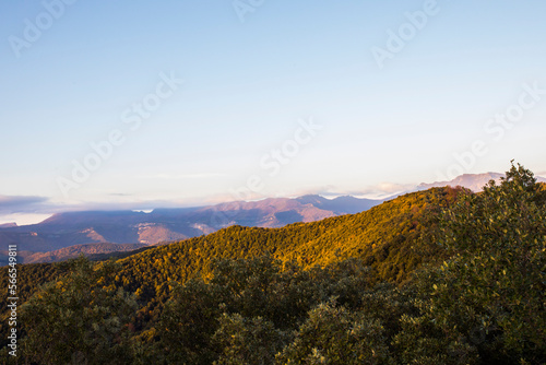 Autumn sunrise in the top of mountain in La Garrotxa, Spain