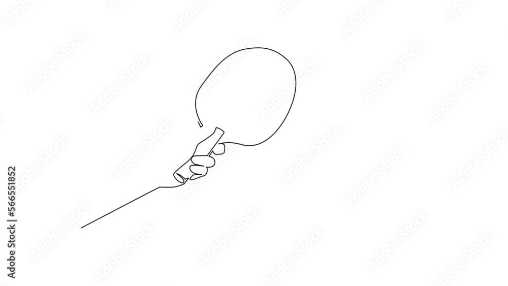 Animated self drawing of continuous line draw player hand holding table tennis bat. Hand holding ping pong racket against white background. Outdoor summer activity. Full length one line animation Animated self drawing of continuous line draw player hand holding table tennis bat. Hand holding ping pong racket against white background. Outdoor summer activity. Full length one line animation
