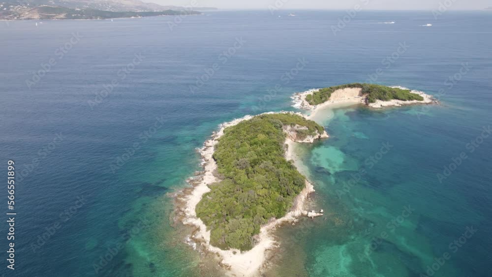 Aerial view of the Islets of Ksamil in the Ionian Sea in Southern Albania. Aerial view of the Islets of Ksamil in the Ionian Sea in Southern Albania.