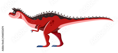 Cartoon Carnotaurus dinosaur character. Extinct animal, Mesozoic era creature or isolated dinosaur with horns. Prehistoric lizard, ancient wildlife predator, carnivore beast vector funny personage