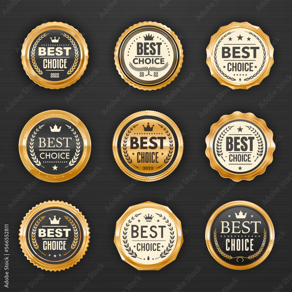 Best choice golden badges and labels, premium quality gold award