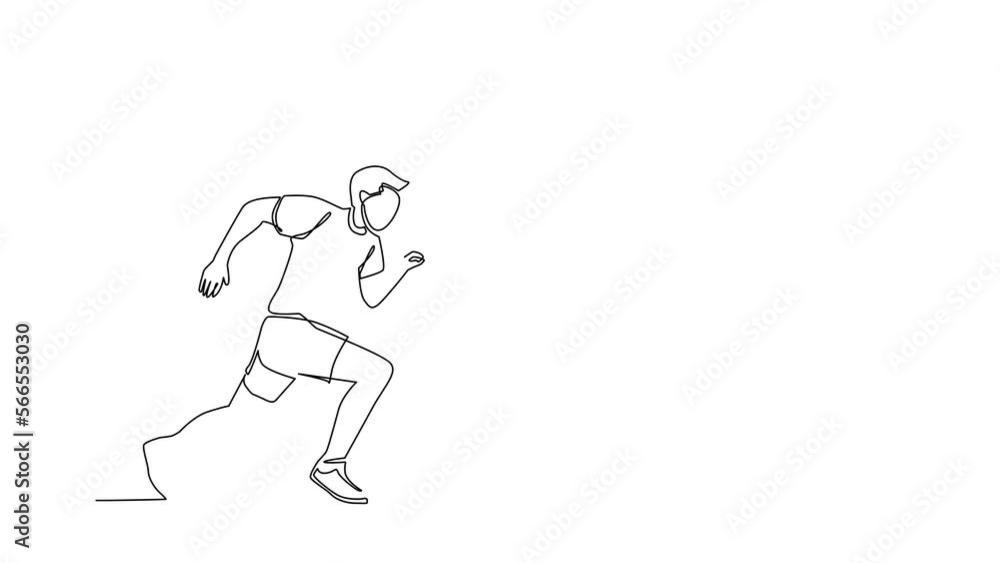 Animated self drawing of single continuous line draw young sporty man runner focus to run fast at track. Health activity sport concept. Running international tournament. Full length one line animation Animated self drawing of single continuous line draw young sporty man runner focus to run fast at track. Health activity sport concept. Running international tournament. Full length one line animation