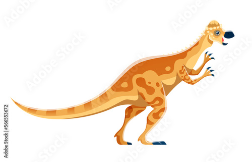 Cartoon Pachycephalosaurus dinosaur character. Isolated paleontology lizard  Cretaceous period animal with skull bony dome. Prehistoric reptile  extinct herbivorous dinosaur vector cute personage