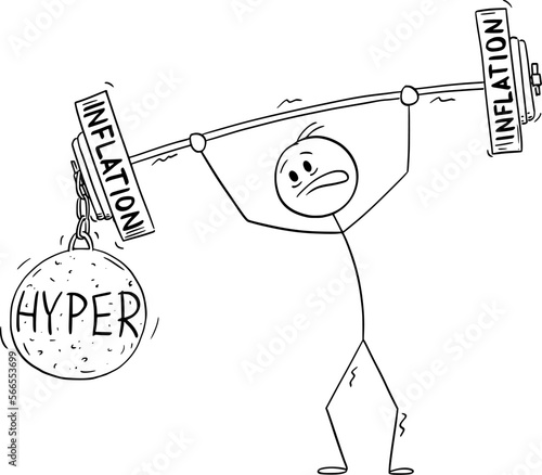 Person Trying to Withstand the Hyperinflation , Vector Cartoon Stick Figure Illustration