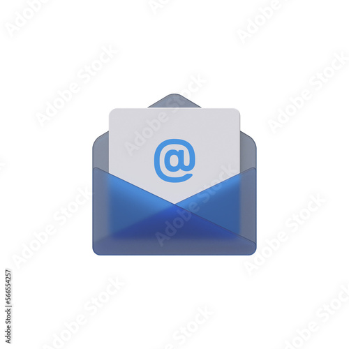 Email envelope glass icon 3d render isolated