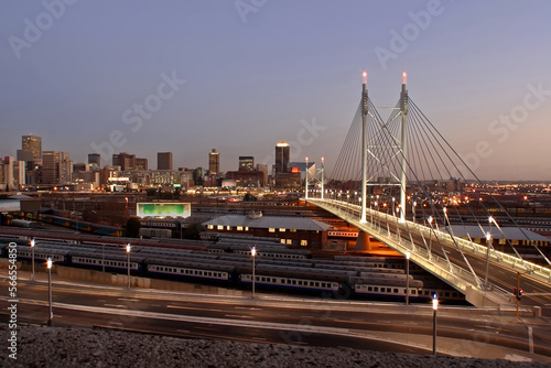nelson mandela bridge Johannesburg skyline dusk dawn