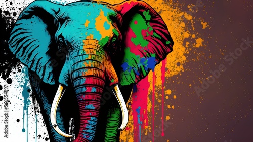 Colorful painting of a elephant with creative abstract. Generative AI