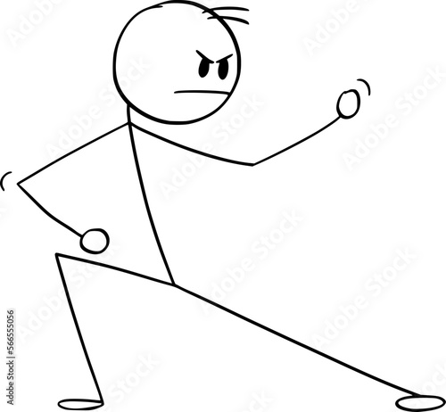 Fighter in Martial Arts or Kung Fu Pose , Vector Cartoon Stick Figure Illustration