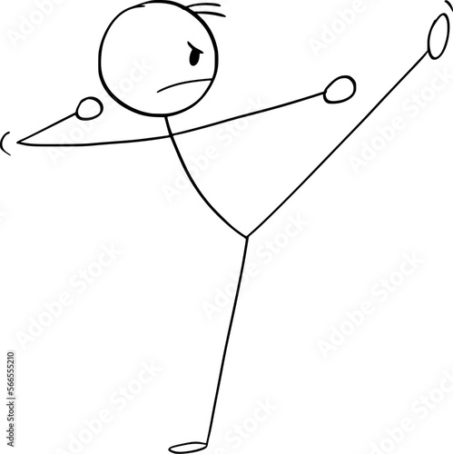 Fighter in Martial Arts or Kung Fu Pose , Vector Cartoon Stick Figure Illustration
