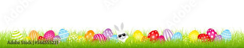 Weißes Hasenei Sonnenbrille 28 Bunte Ostereier Muster Wiese Banner