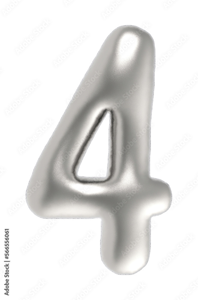 number 4 metallic inflated font isolated number 4 metallic inflated font isolated