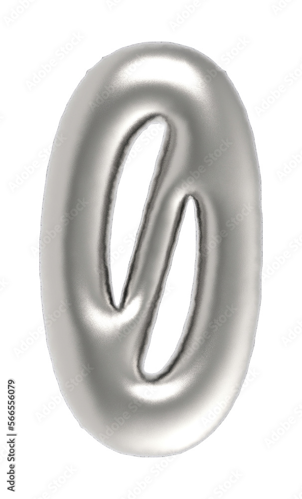 number 0 metallic inflated font isolated number 0 metallic inflated font isolated
