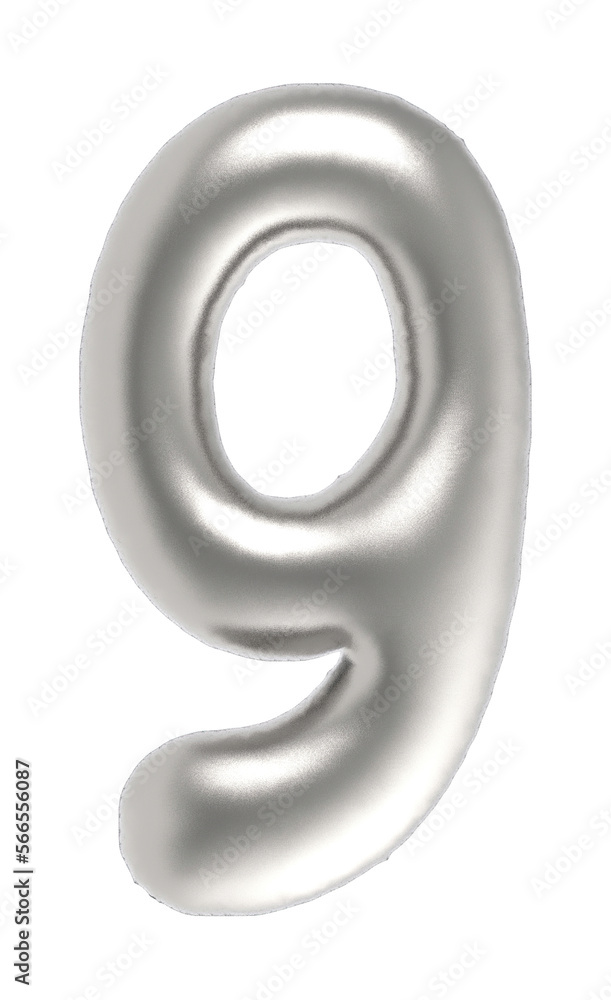 number 9 metallic inflated font isolated number 9 metallic inflated font isolated