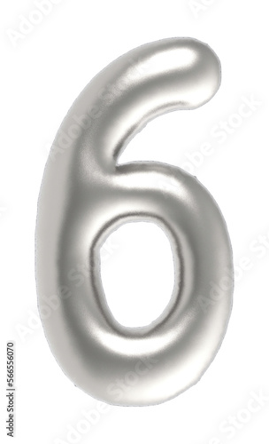 number 6 metallic inflated font isolated