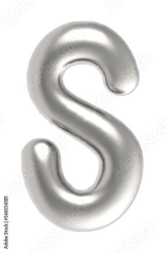 Letter S uppercase metallic inflated font isolated