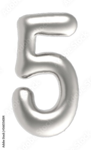 number 5 metallic inflated font isolated