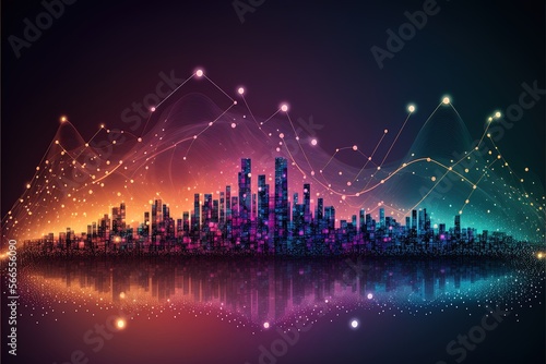 Futuristic city, nighttime, with data flowing, Neural networks worldwide, IA generative.