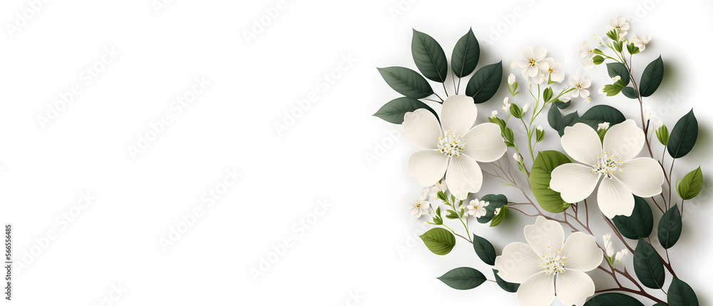 White flowers on white background. generative Ai