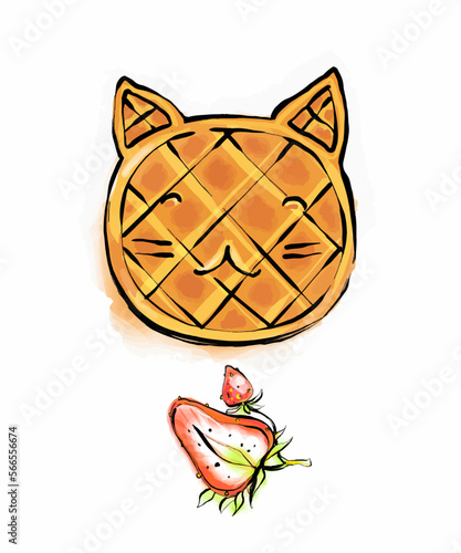 Vector watercolor clipart on a white background Asian sweets fish. Waffles, cookies, ice cream stuffed with fruit, chocolate, nuts.