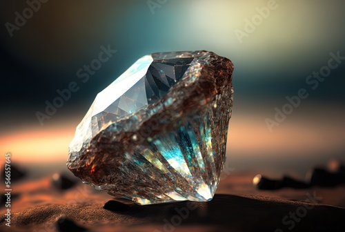 Blue Zircon, close up raw material mineral gemstone, idea for gemology and spiritual theme concept,  Generative Ai photo