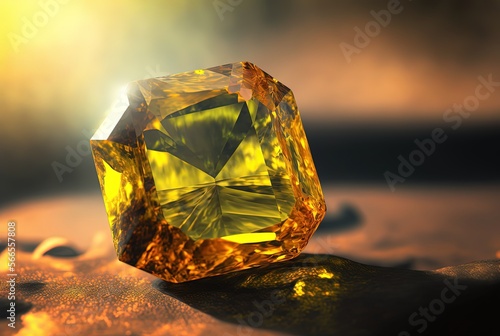 yellow sapphire, close up raw material mineral gemstone, idea for gemology and spiritual theme concept, Generative Ai