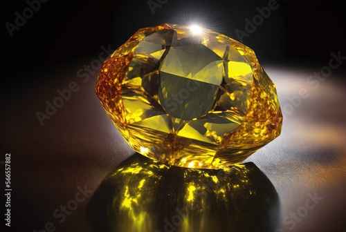 yellow sapphire, close up raw material mineral gemstone, idea for gemology and spiritual theme concept, Generative Ai