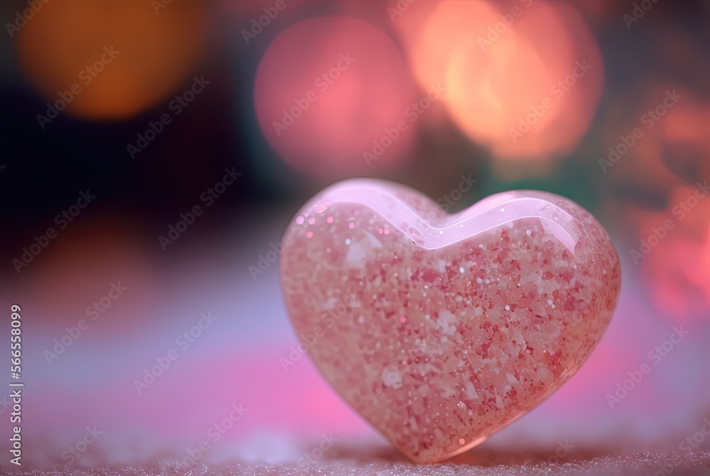 Pink Marble Quartz, close up cute gemstone cut in heart shape, Generative Ai