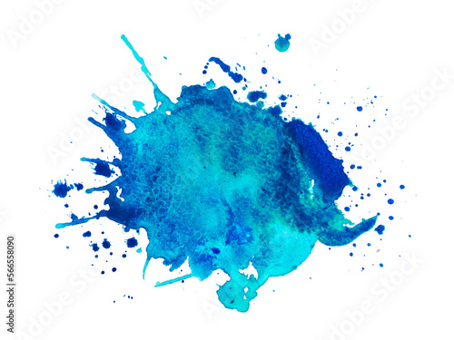 Blue ink blot with splashes. Vector element for design.