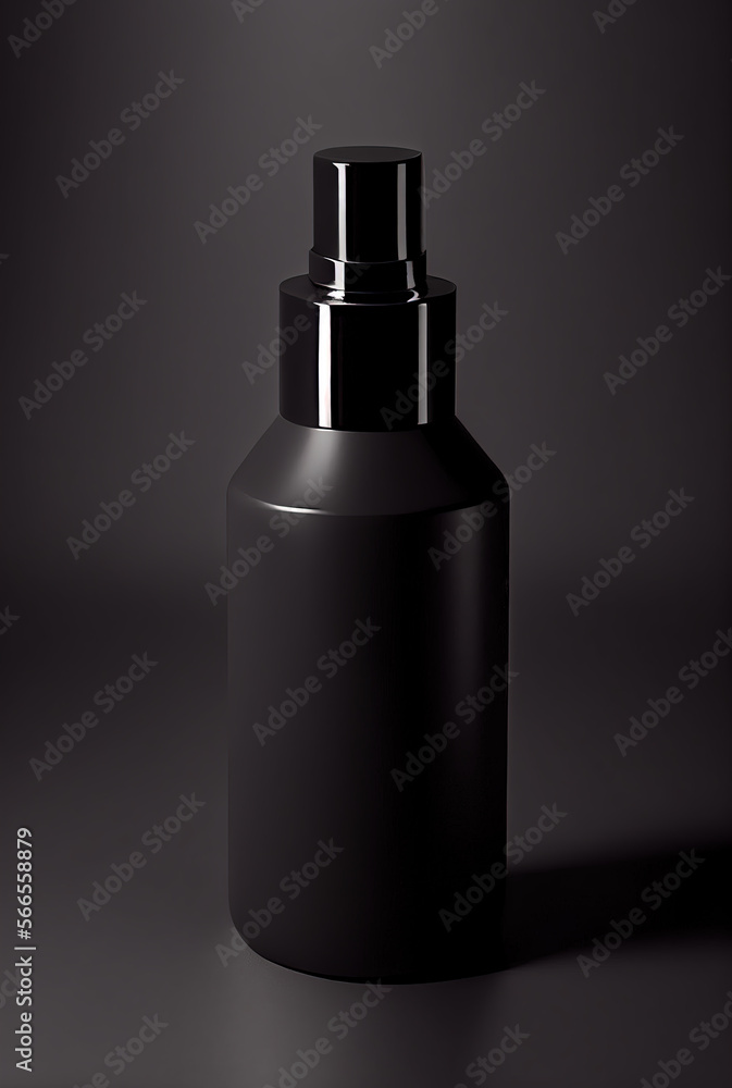 Black glass serum cosmetic bottle. Generative AI. Black glass serum cosmetic bottle. Generative AI.