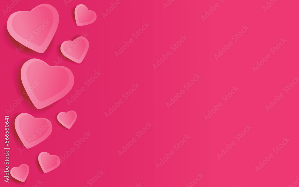 Horizontal banner with pink sky and heart balloon. Place for text. Soft luxury cover holidays background with copy space area