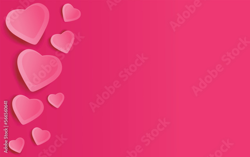 Horizontal banner with pink sky and heart balloon. Place for text. Soft luxury cover holidays background with copy space area © Ancaka