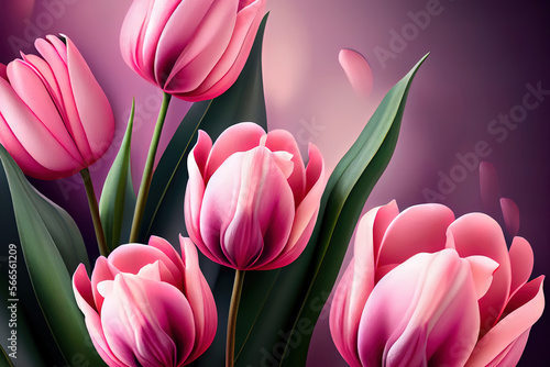 Pink tulips floral background