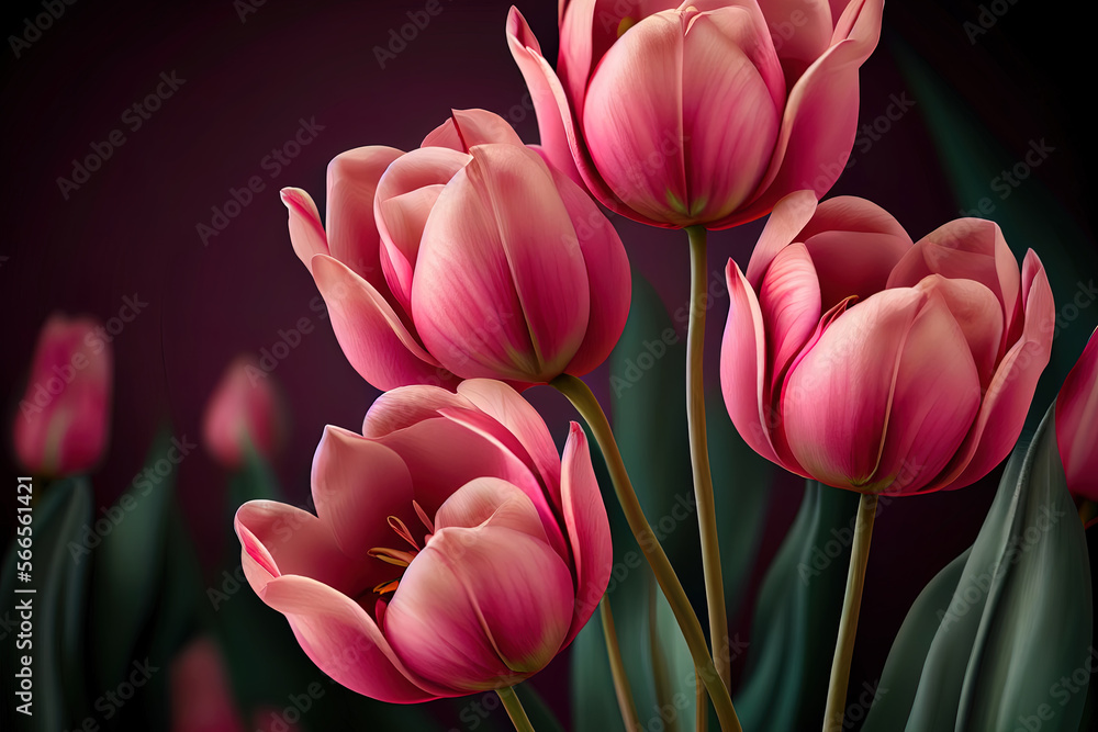 Fototapeta premium Pink tulips floral background