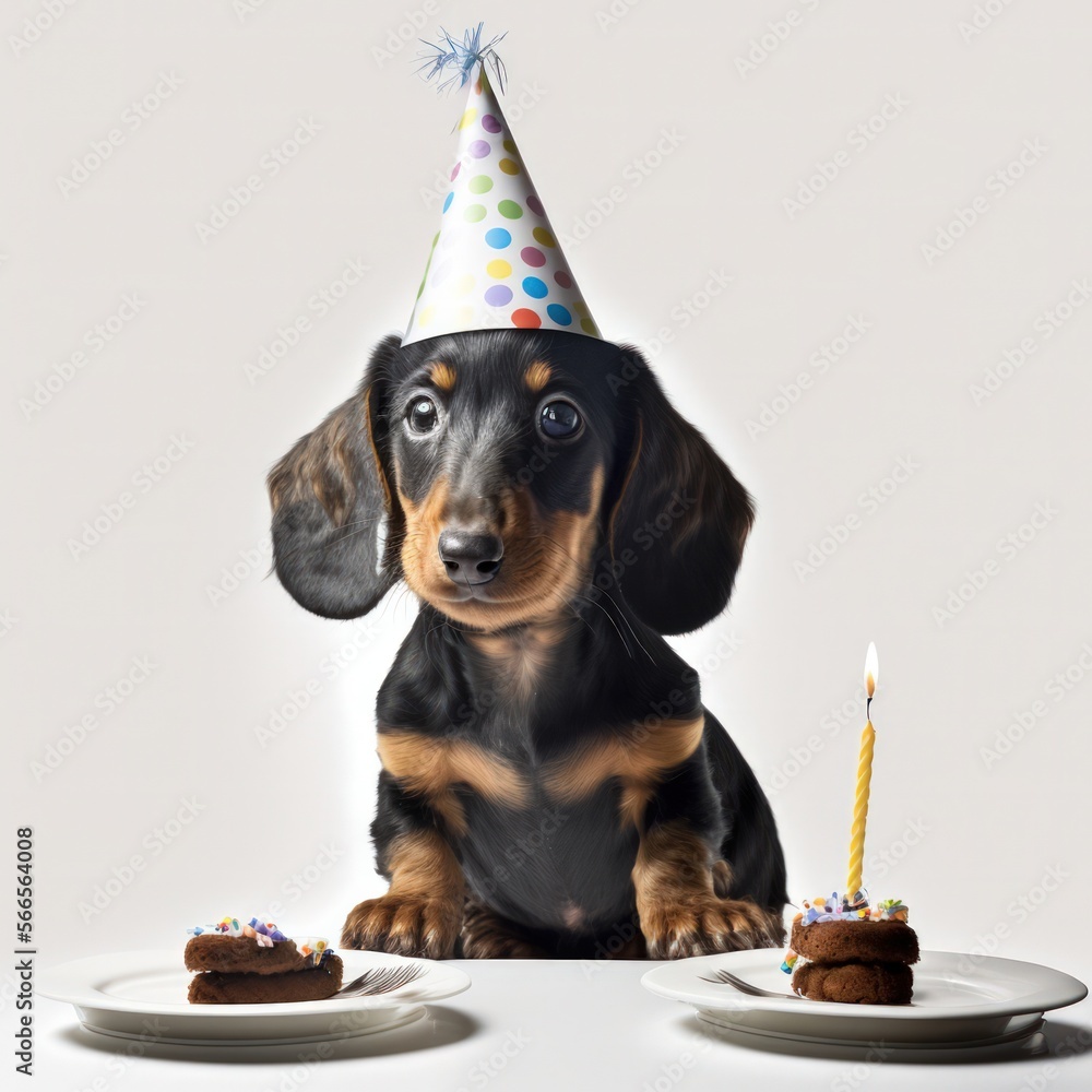 Portrait of an adorable dachshund puppy celebrating its birthday ...