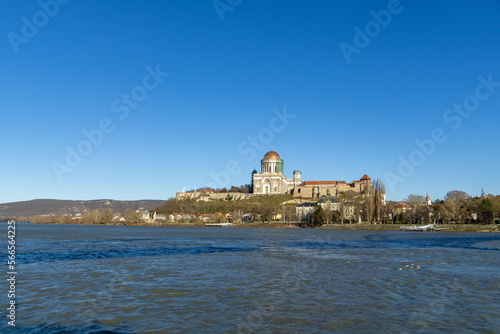 Esztergom with a bright blue sky on the Danube in Hungary