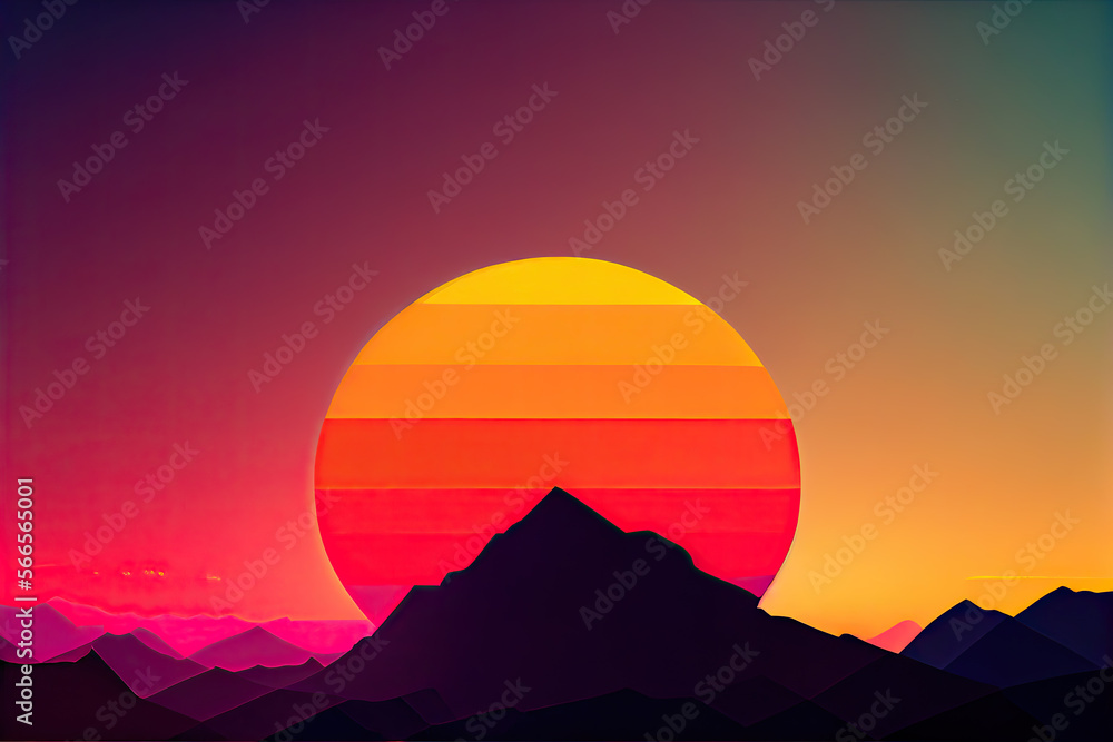 Abstract minimalist sunrise in bright colors
