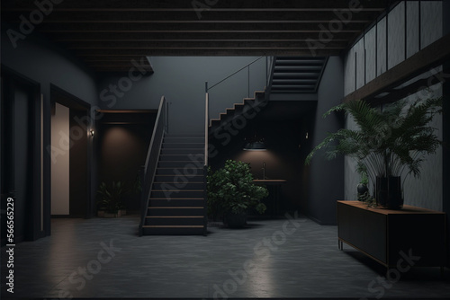 Modern dark home interior background loft interior 3d. Generative AI
