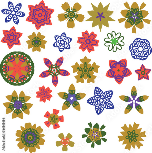 A set of decorative flowers of stars. Vector file for designs.