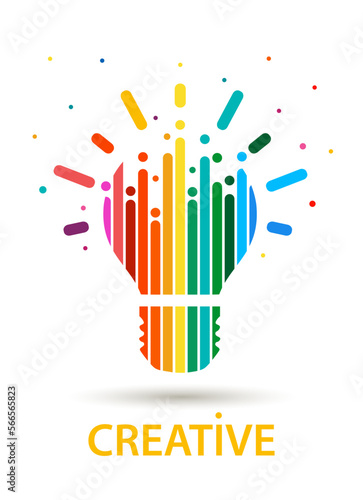 Rainbow abstract light bulb on white background. Cover or poster
