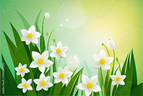 unshine on easter flowers, A lot of white space, tender green gradient background