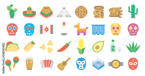 Mexico icon set (Flat fill version)