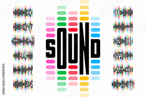 Sound wave rhythm font design, alphabet letters and numbers vector illustration photo