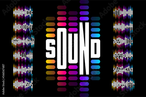 Sound wave rhythm font design, alphabet letters and numbers vector illustration