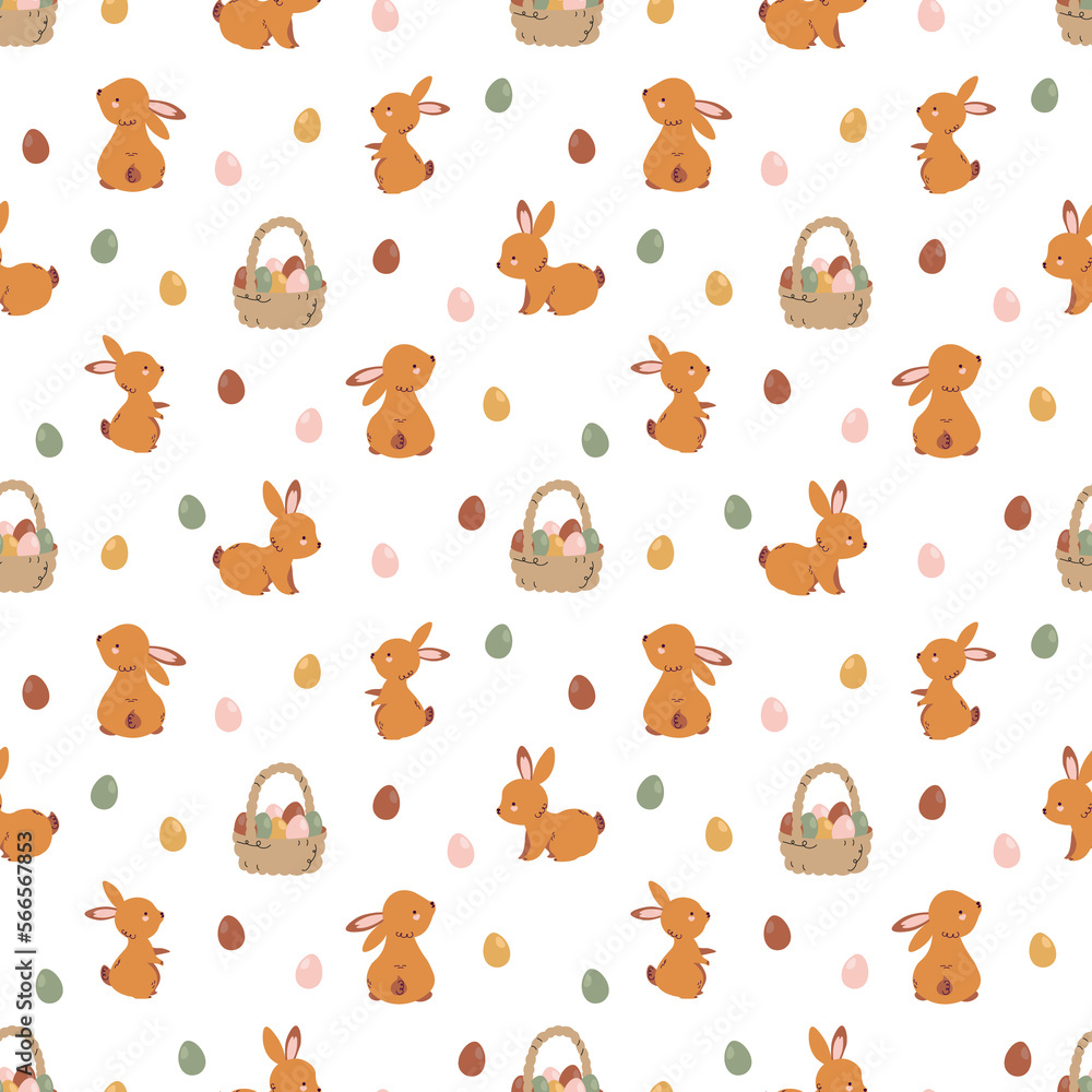 Obraz premium Boho Easter seamless pattern. Spring item. Catholic religion holiday background with colorful eggs. Vector stock illustration
