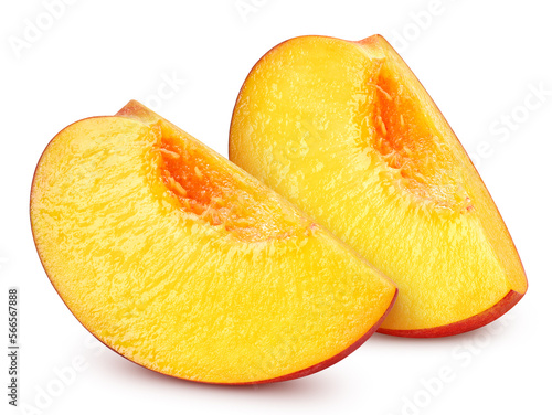 Peach slice isolated on white background. Peach with clipping path. Peach macro studio photo