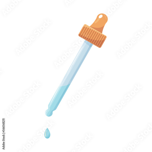 Pipette with a drop on a white background. Vector illustration. Сan be used for cosmetic, medical and other needs. Pipette icon.